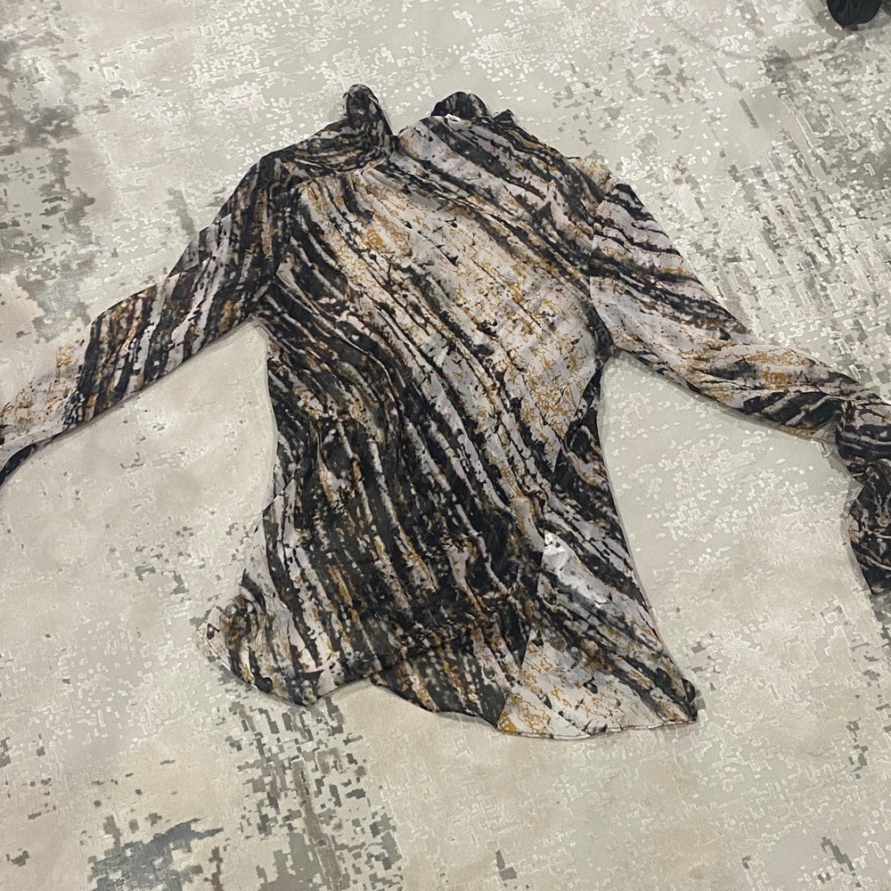 Zara Artistic Print Blouse with Black and Gold Accents